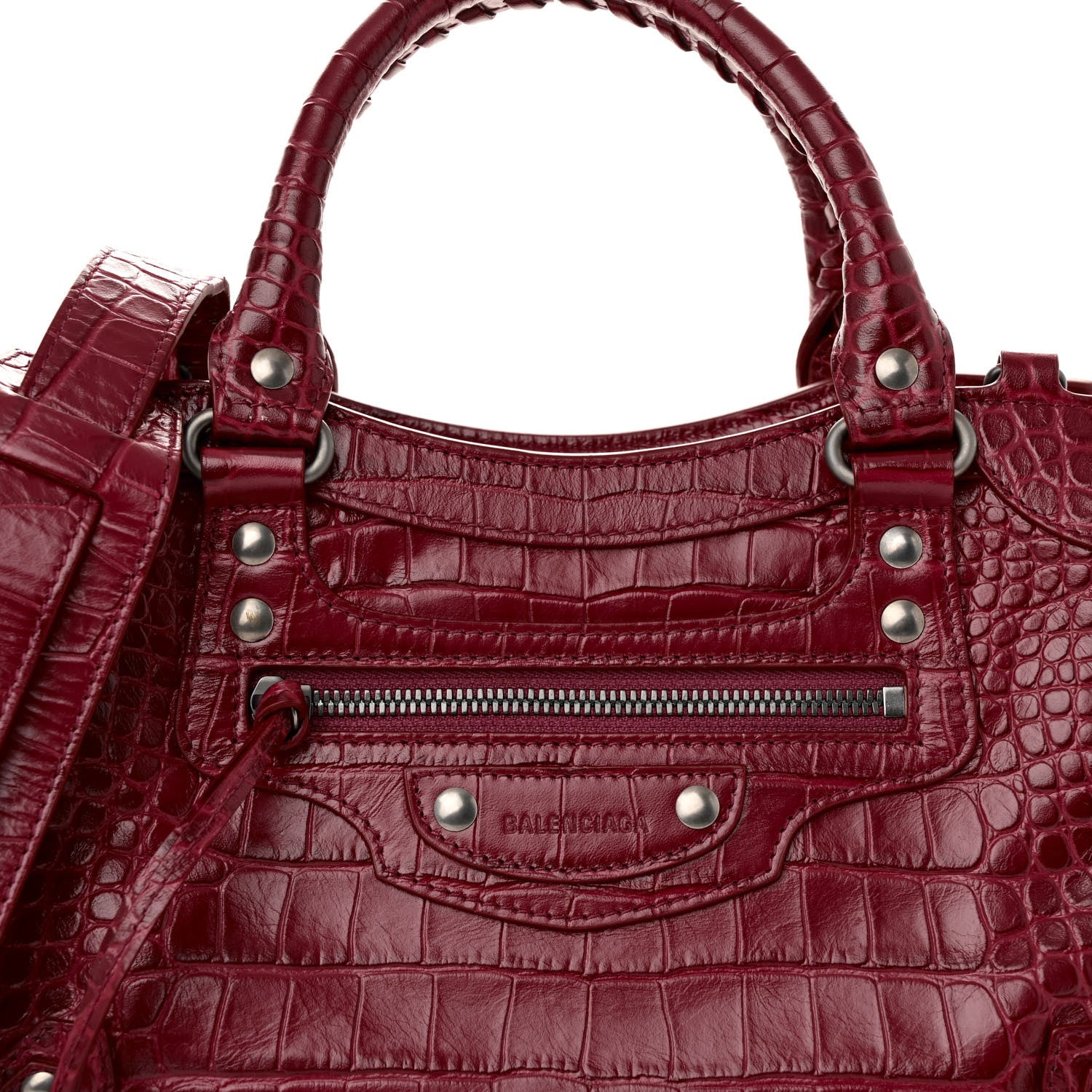 Balenciaga Calfskin Crocodile Embossed Neo Classic Silver Hardware S City Raspberry 7 of 9