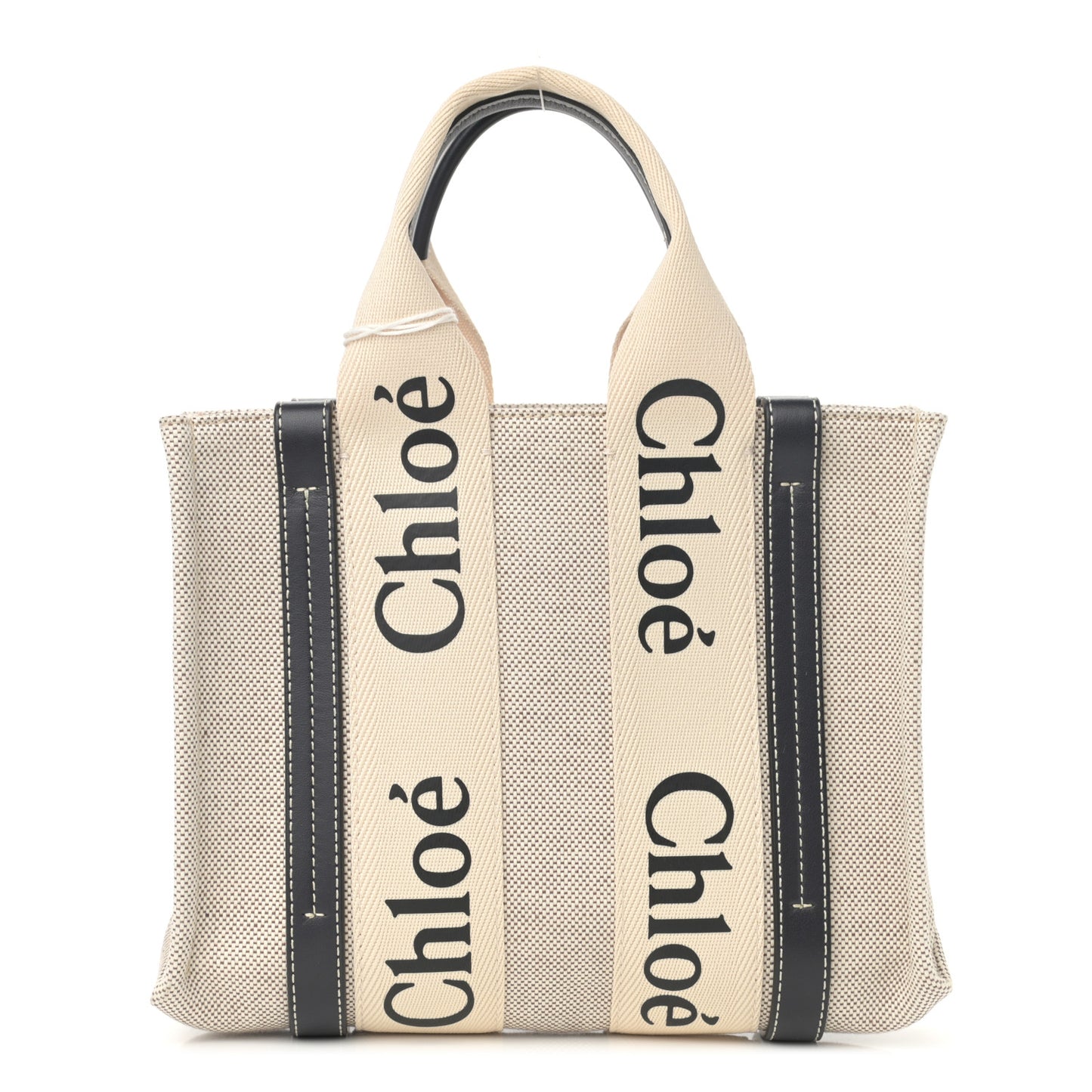 Cotton Calfskin Small Woody Ribbon Tote White Blue