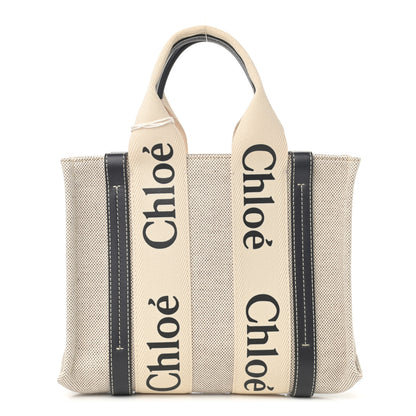 Chloe Cotton Calfskin Small Woody Ribbon Tote White Blue 1 of 10