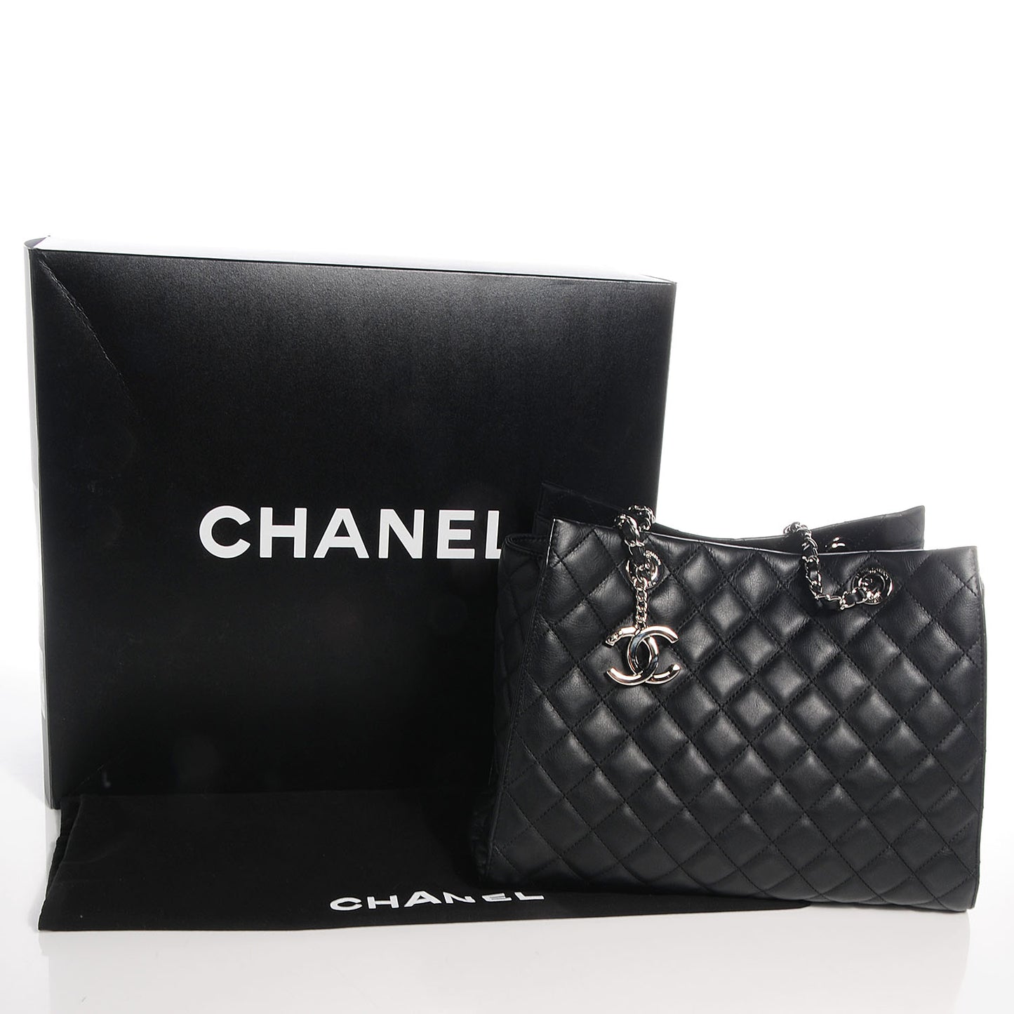 Calfskin Quilted Chic and Soft Large Shopping Tote Black