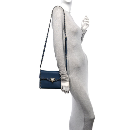 Valentino Garavani Pebbled Calfskin Medium Rockstud Flip Lock Crossbody Bag Peacock 2 of 9