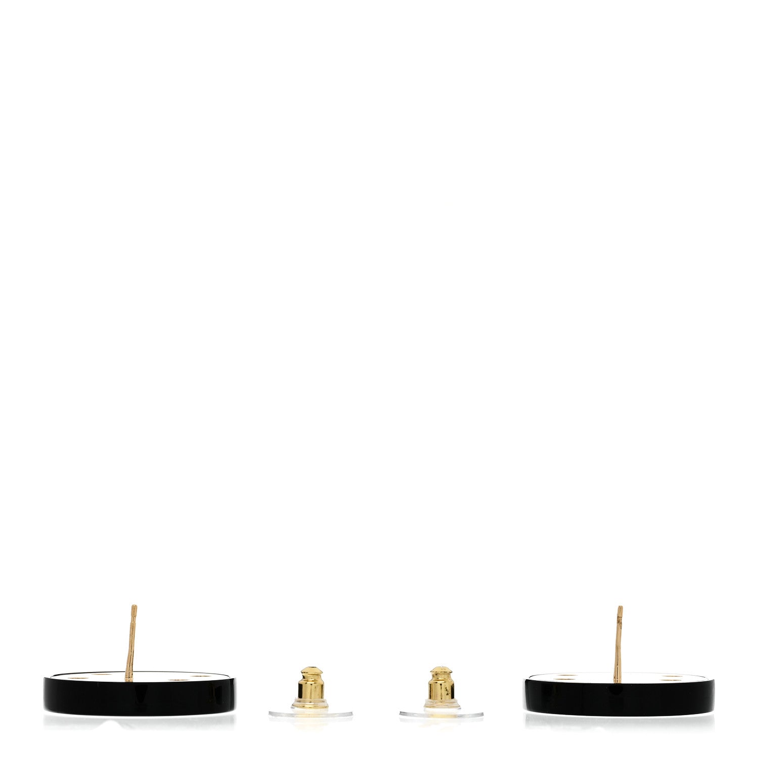 Chanel Resin CC Round Earrings Gold Black 3 of 5
