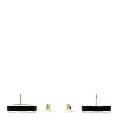 Chanel Resin CC Round Earrings Gold Black 3 of 5