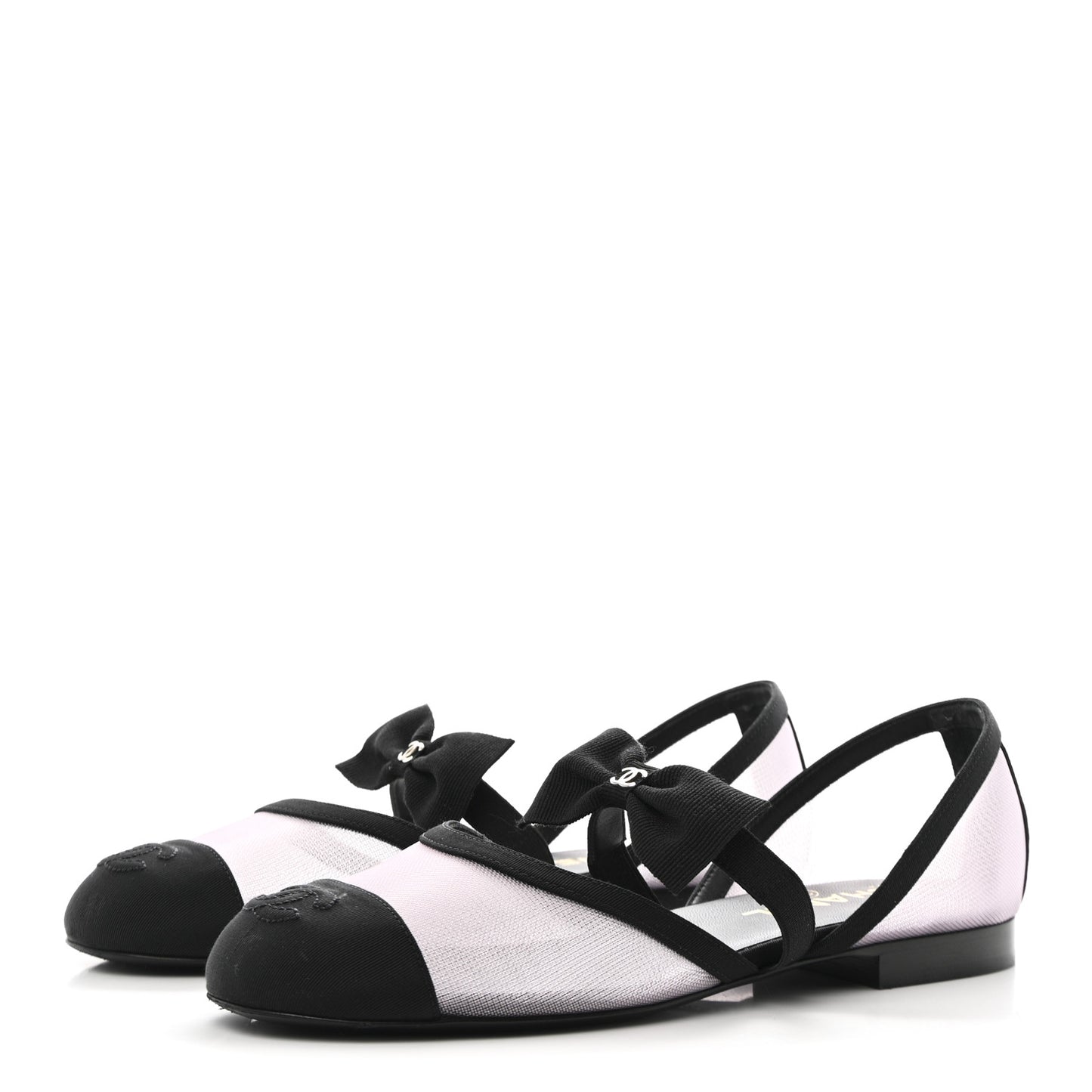 Mesh Grosgrain Mary Janes Flats 37 Light Pink Black