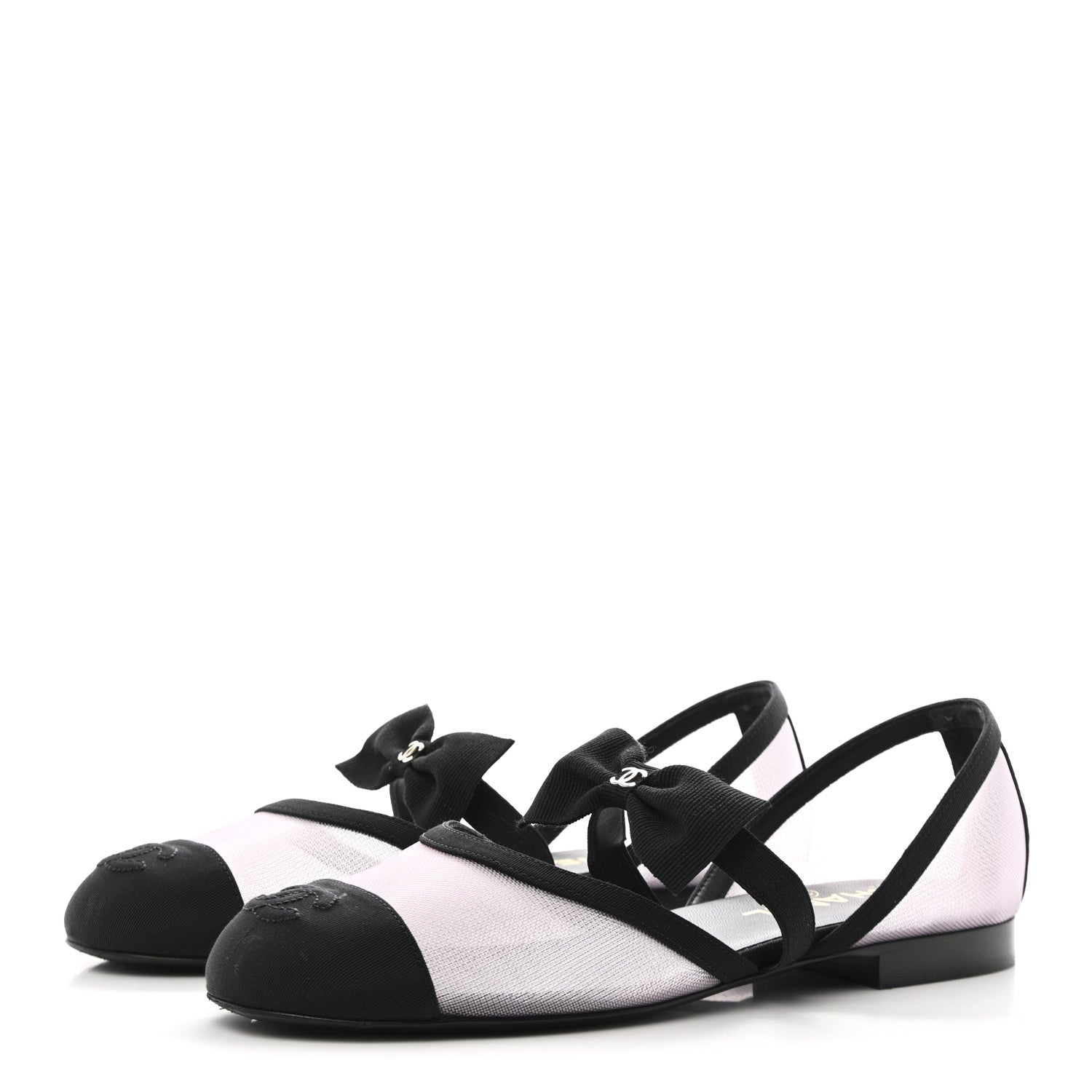 Chanel Mesh Grosgrain Mary Janes Flats 37 Light Pink Black 4 of 10