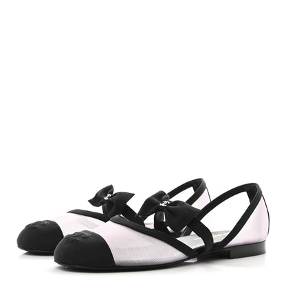 Chanel Mesh Grosgrain Mary Janes Flats 37 Light Pink Black 4 of 10