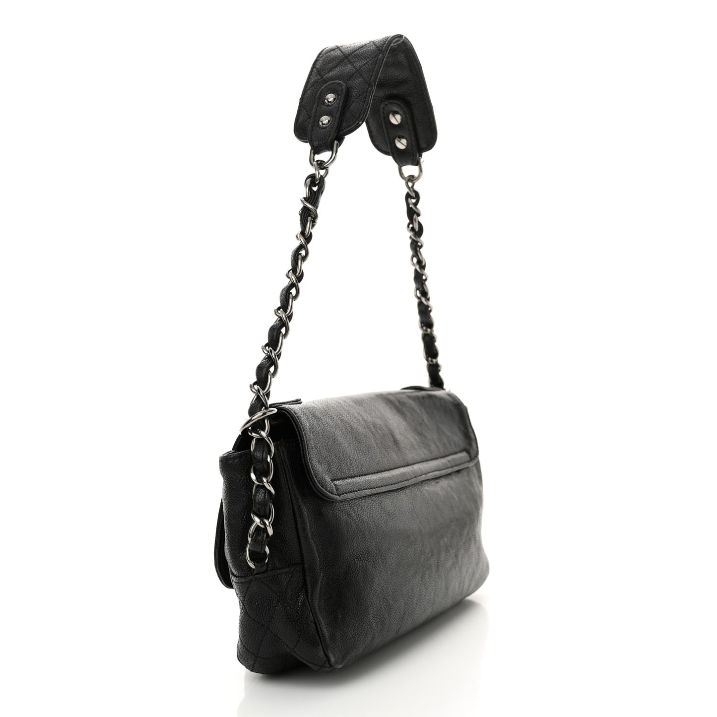 Glazed Caviar Small Pocket In The City Shoulder Bag Black