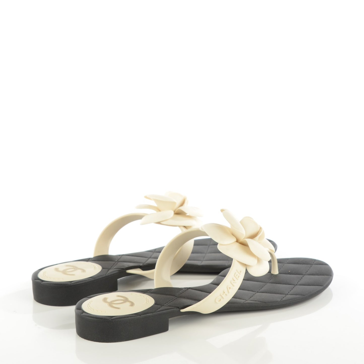 Jelly Quilted Camellia Thong Sandals 40 Black White