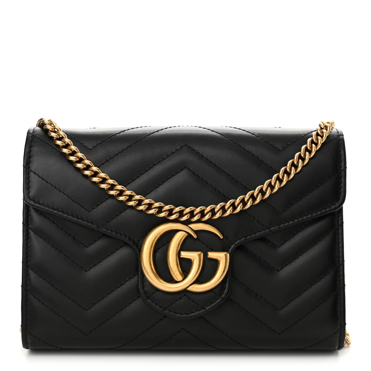 Gucci Calfskin Matelasse GG Marmont Chain Wallet Black 1 of 11