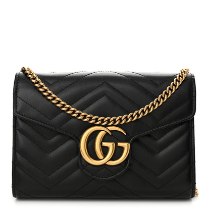 Gucci Calfskin Matelasse GG Marmont Chain Wallet Black 1 of 11