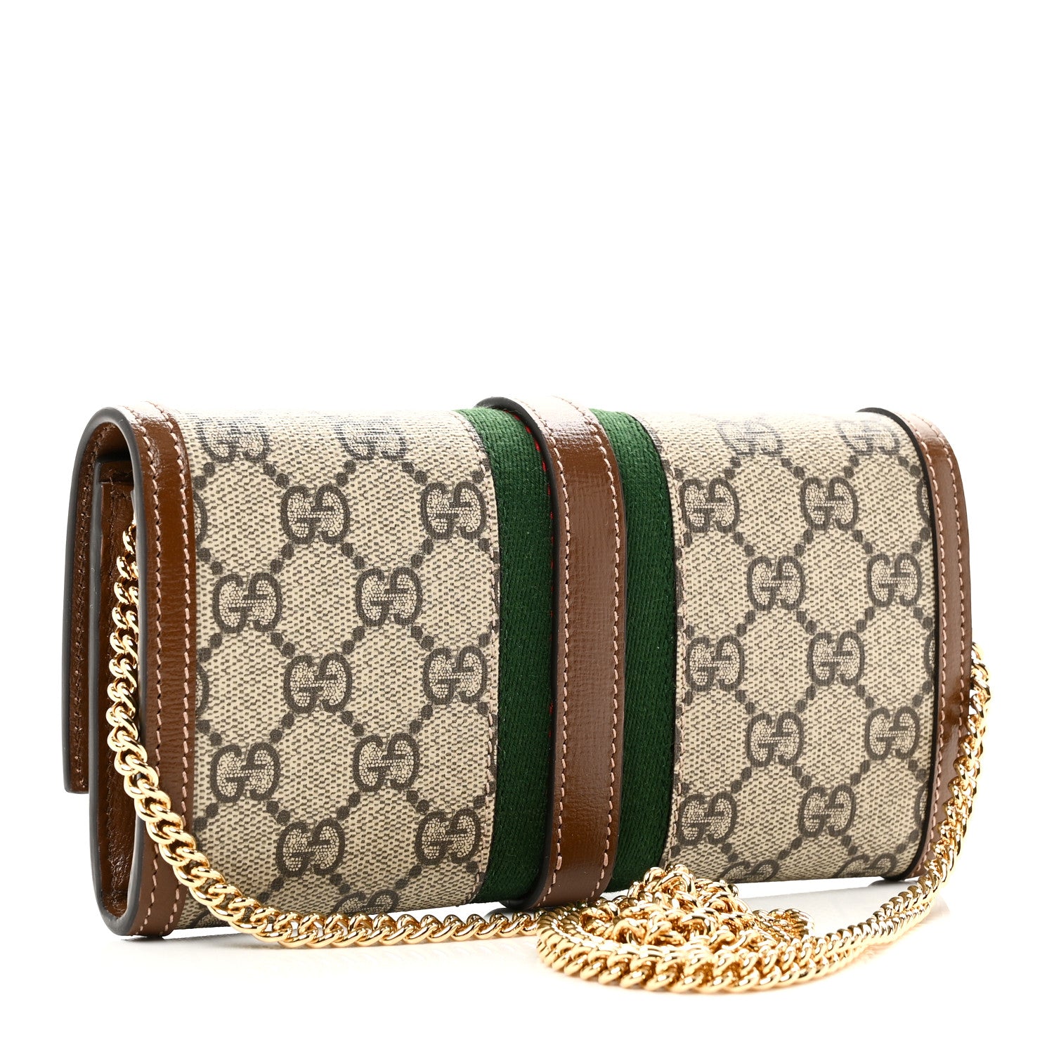 Gucci GG Supreme Monogram Azalea Calfskin Web Jackie 1961 Chain Wallet Beige Ebony Brown Sugar 3 of 10