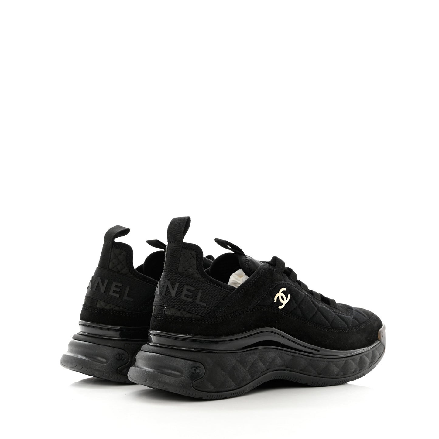 Suede Calfskin Mixed Fibers CC Sneakers 39 Black Dark Grey