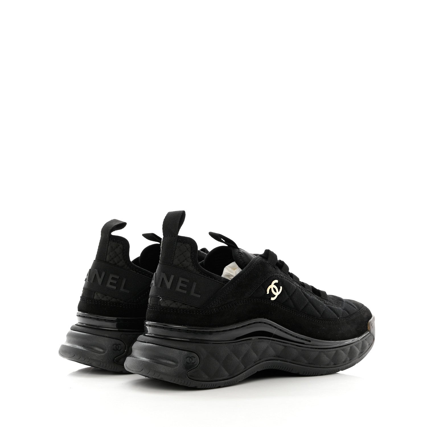 Chanel Suede Calfskin Mixed Fibers CC Sneakers 39 Black Dark Grey 3 of 9