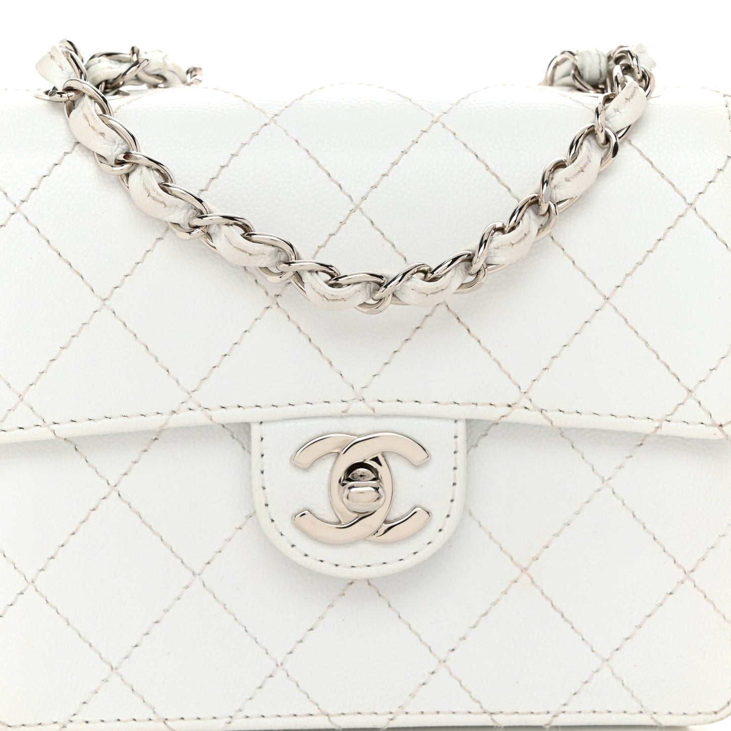 Caviar Quilted Mini Square Flap White