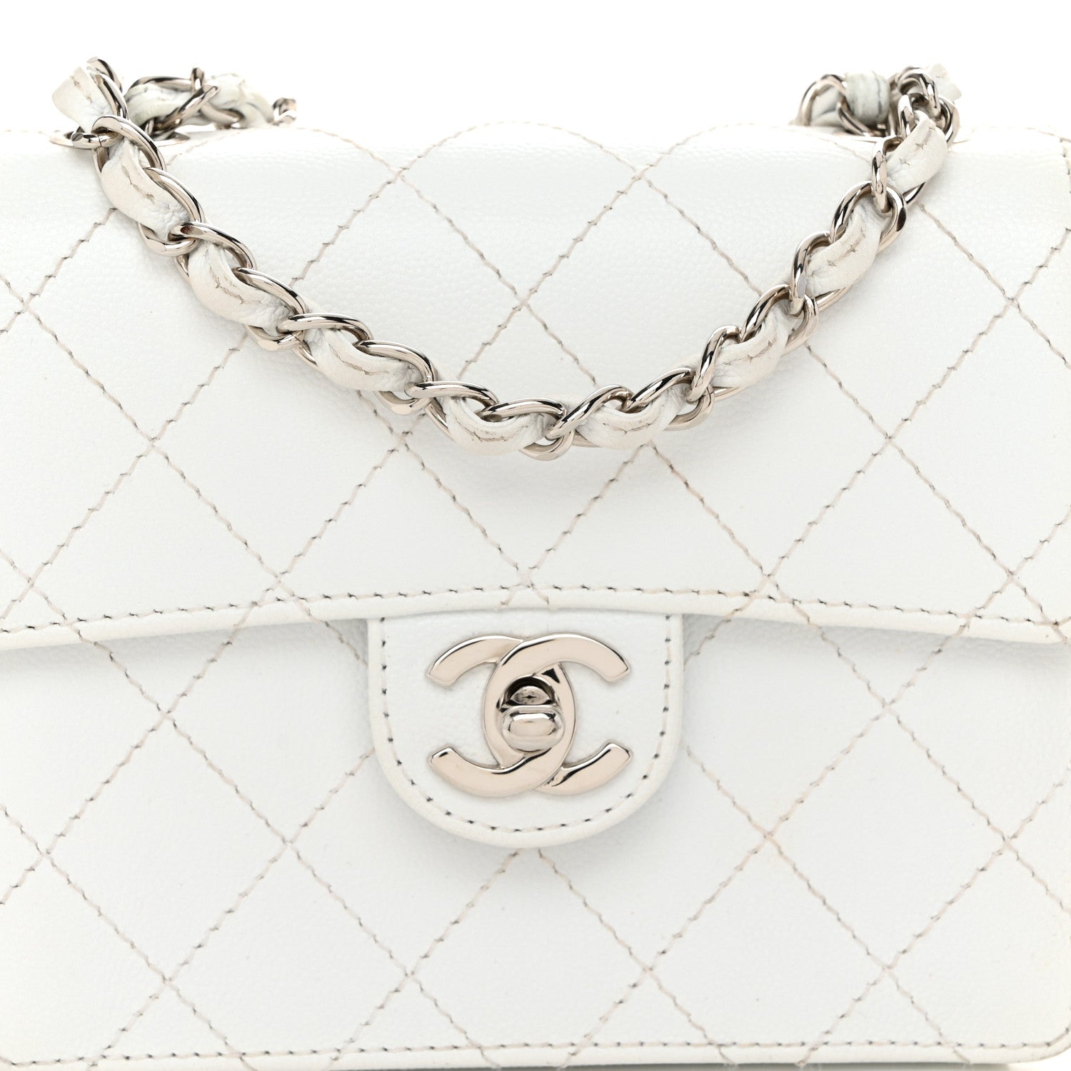 Chanel Caviar Quilted Mini Square Flap White 9 of 13