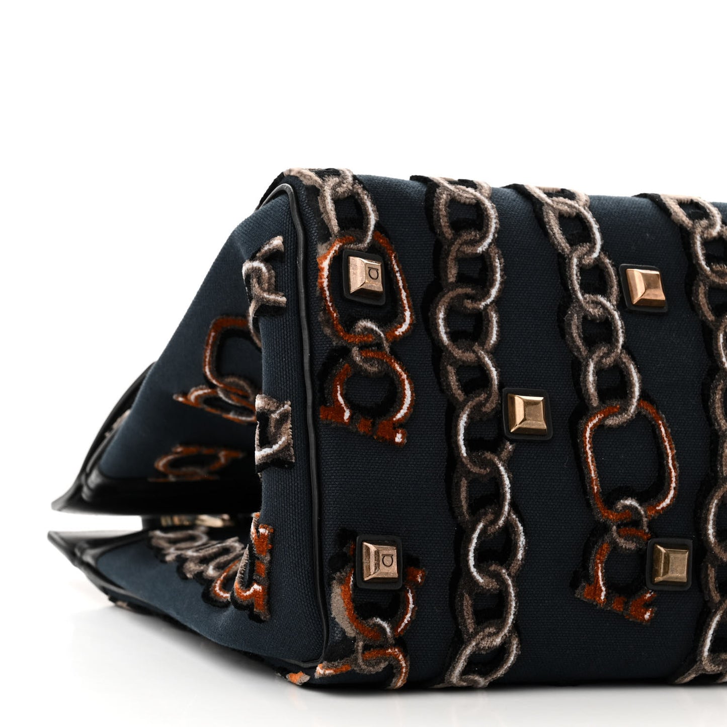 Embroidered Canvas Calfskin The Studio Bag Navy Black
