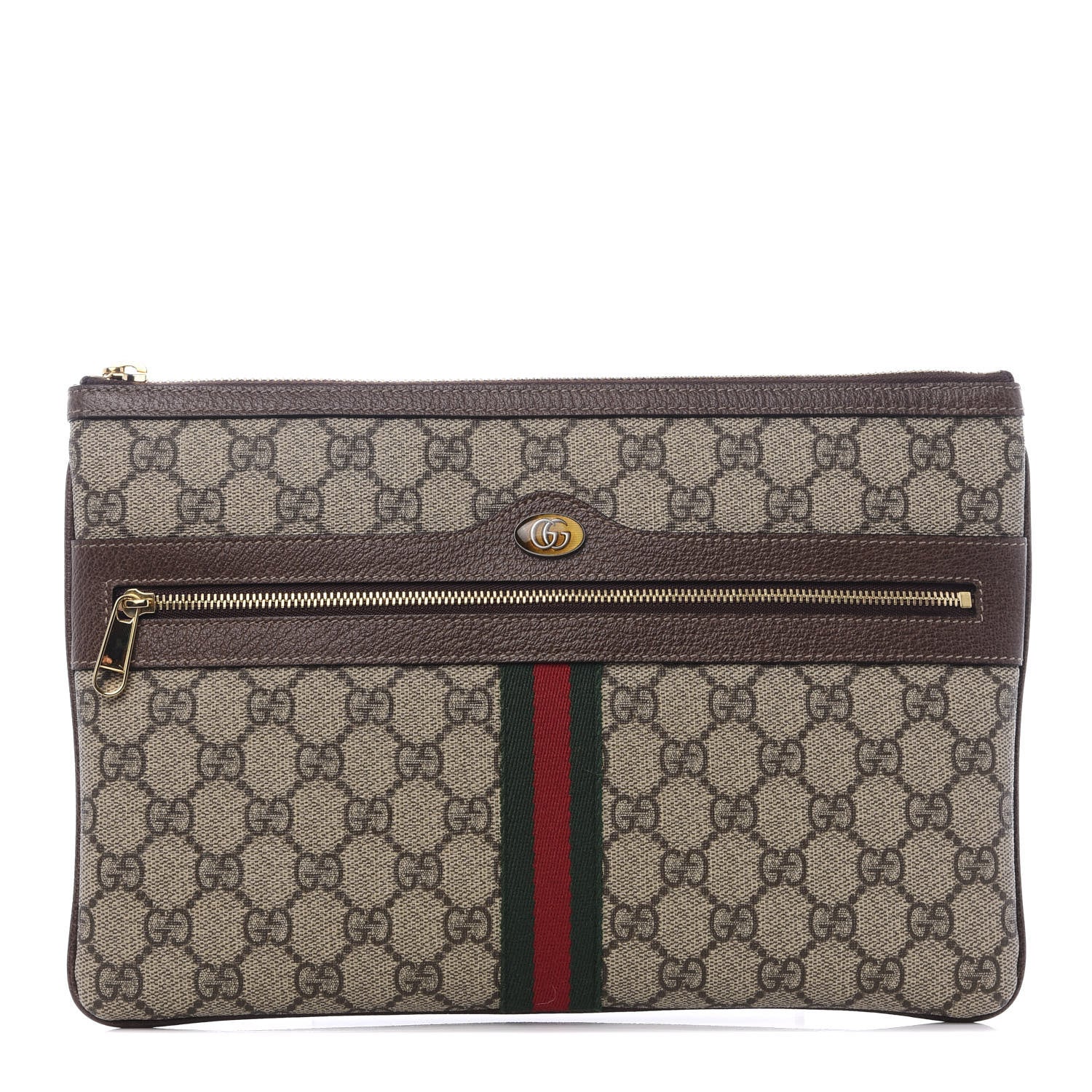 Gucci GG Supreme Monogram Large Ophidia Pouch Clutch Brown 1 of 8