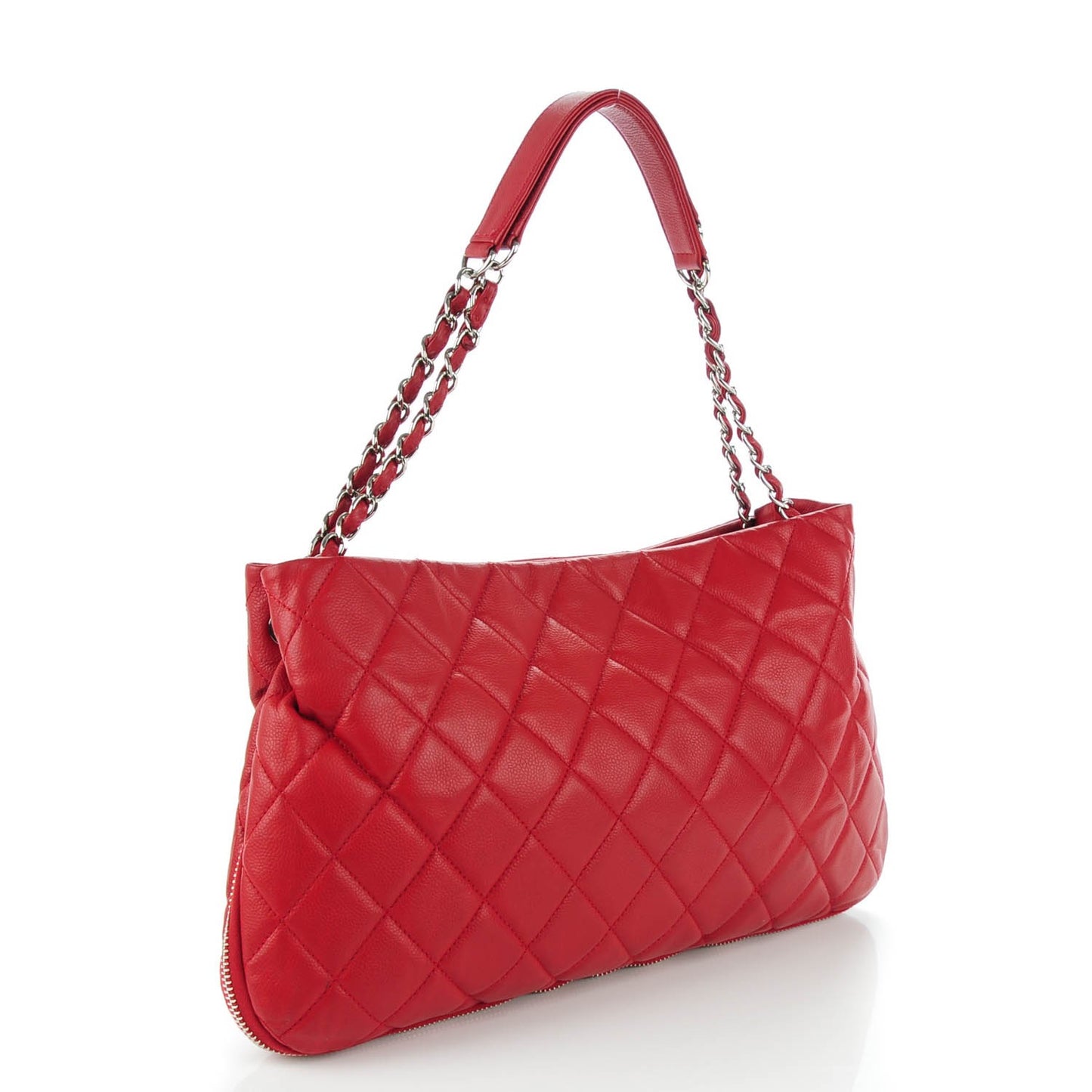 Caviar Quilted Expandable Zip Shoulder Bag Red