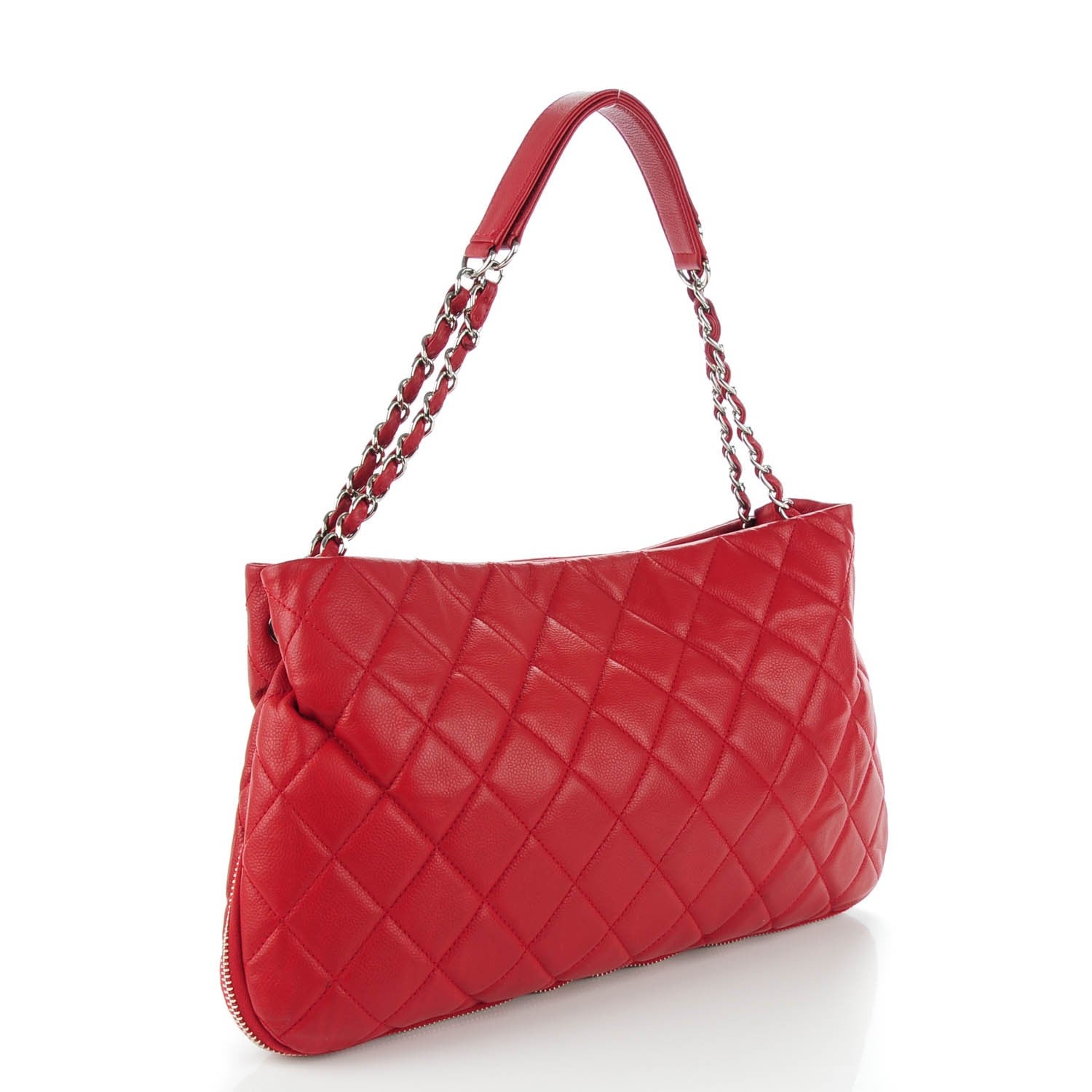 Chanel Caviar Quilted Expandable Zip Shoulder Bag Red 3 of 7