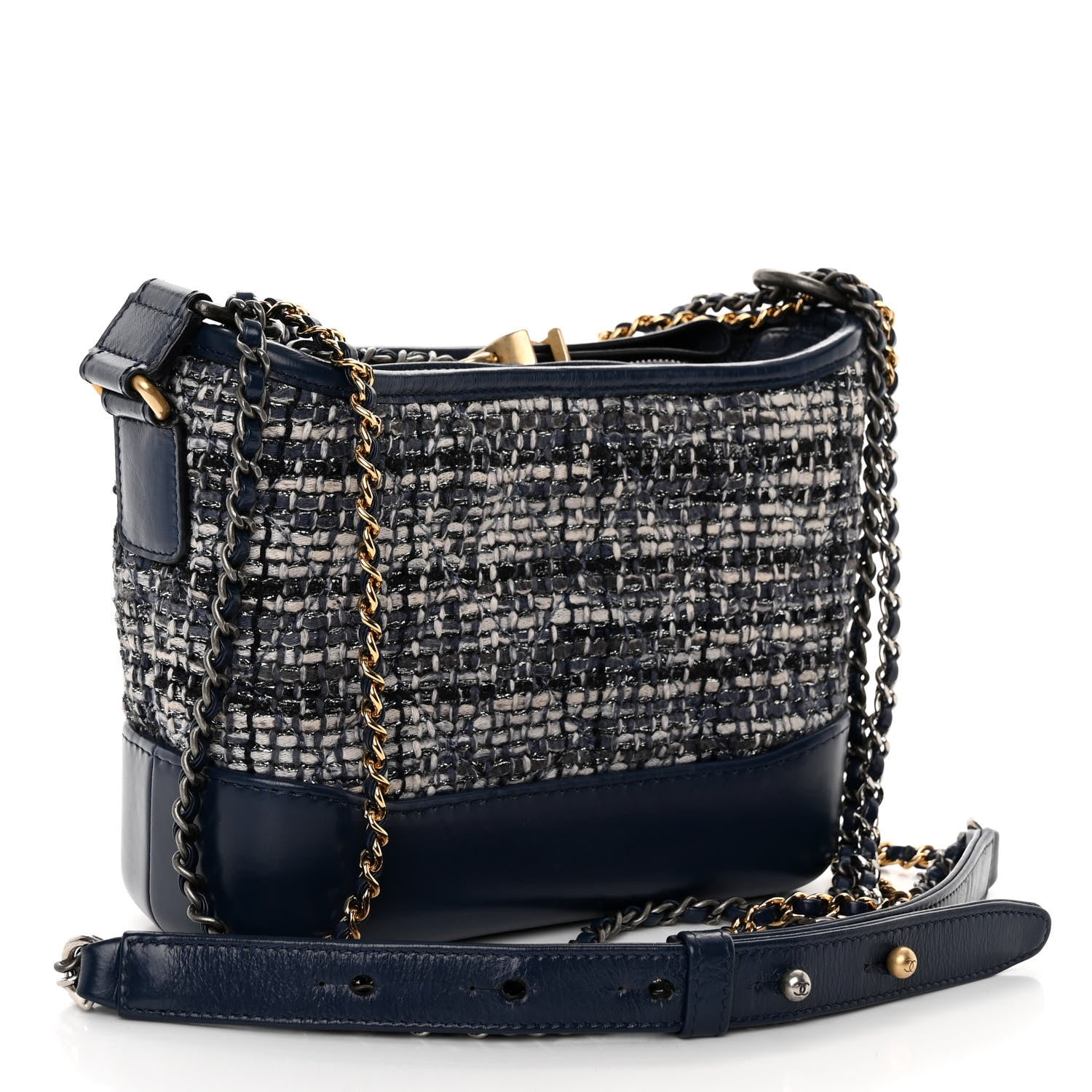 Chanel Tweed Calfskin Small Gabrielle Hobo Blue 3 of 10