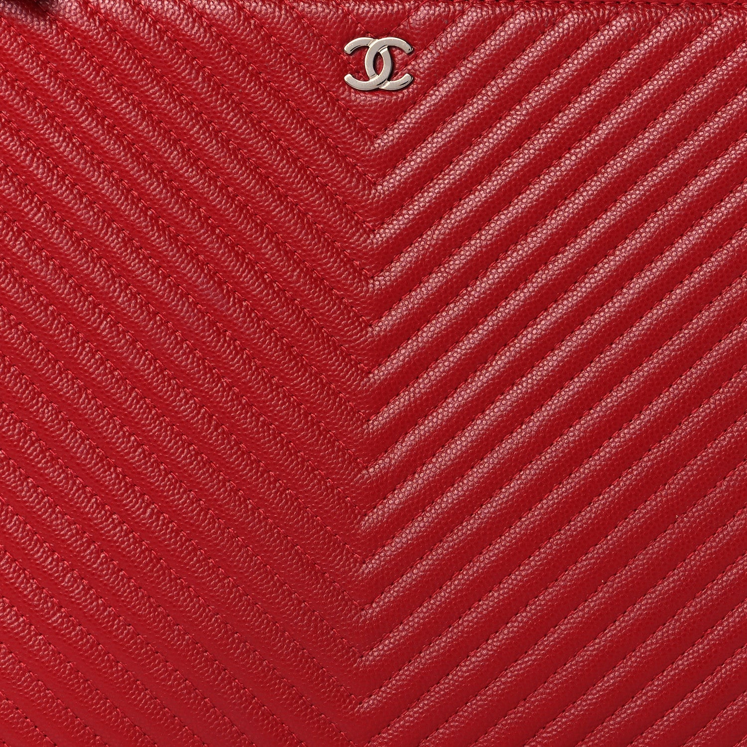 Chanel Caviar Chevron Quilted Medium Cosmetic Case Red 8 of 11