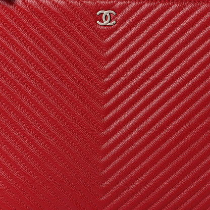 Chanel Caviar Chevron Quilted Medium Cosmetic Case Red 8 of 11
