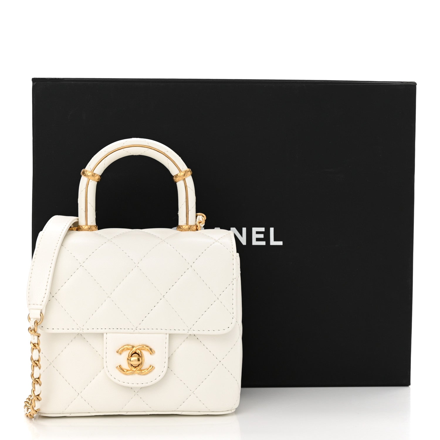 Chanel Lambskin Handle Crush Top Handle Flap Bag White 11 of 11
