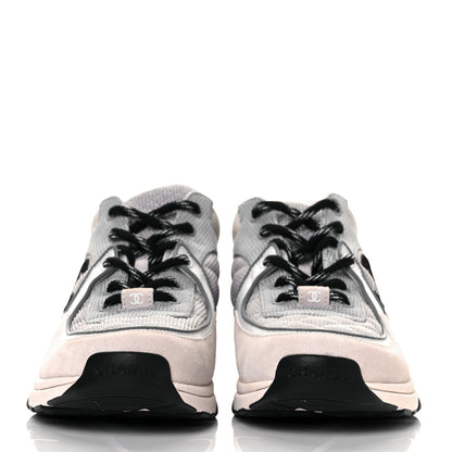 Chanel Nylon Calfskin Suede Womens CC Sneakers 39.5 Grey White Pink 6 of 32