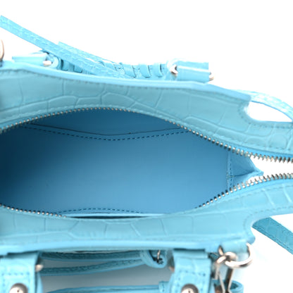 Balenciaga Calfskin Crocodile Embossed Neo Classic Silver Hardware Nano City Crossbody Azur 5 of 8