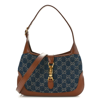 Gucci New Denim GG Monogram Calfskin Small Jackie 1961 Hobo Blue Tea Cuir 1 of 10