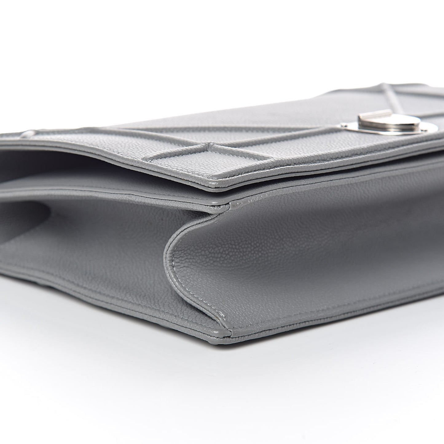 Grained Calfskin Large Diorama Flap Bag Grey