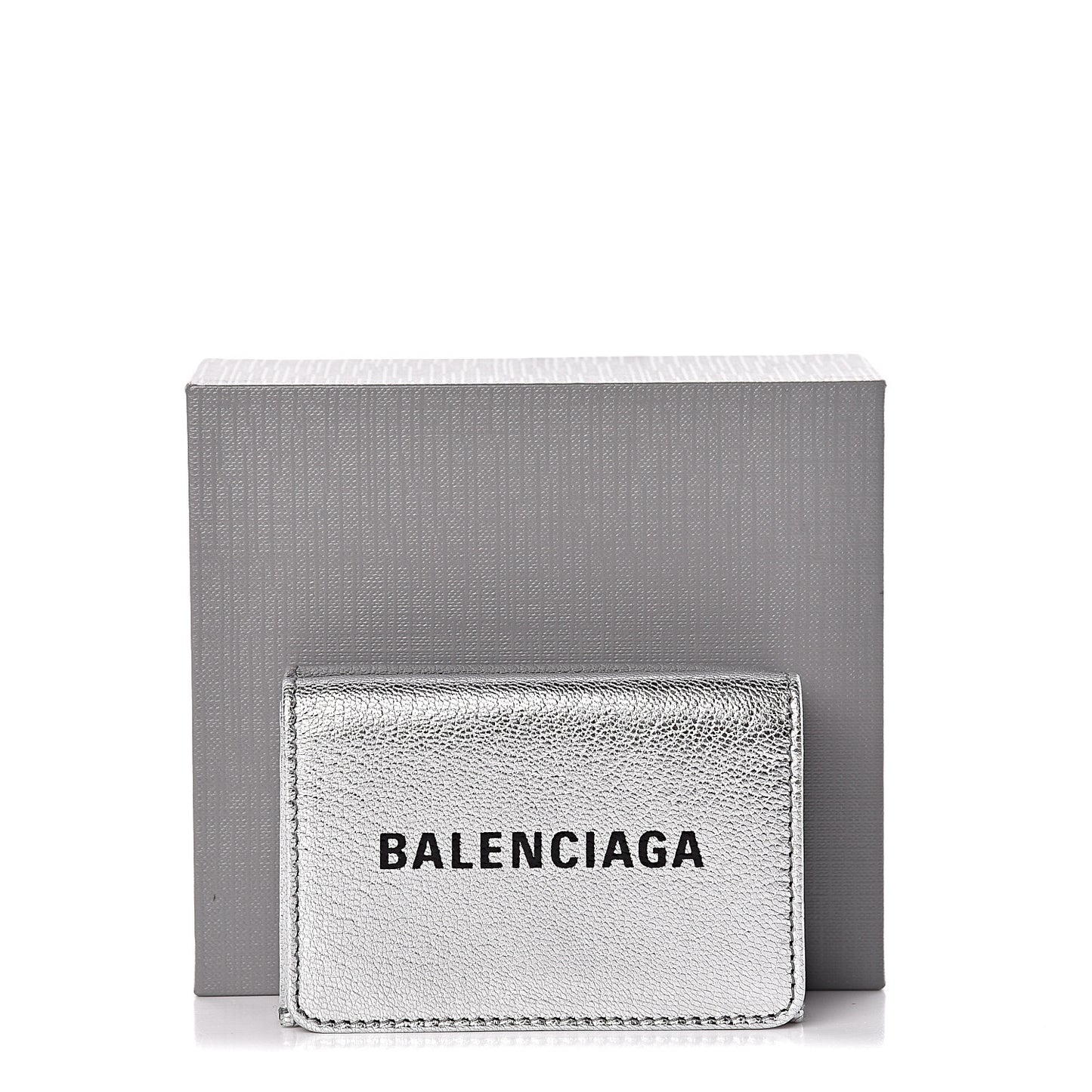 Metallic Goatskin Logo Mini Everyday Wallet Argent Black