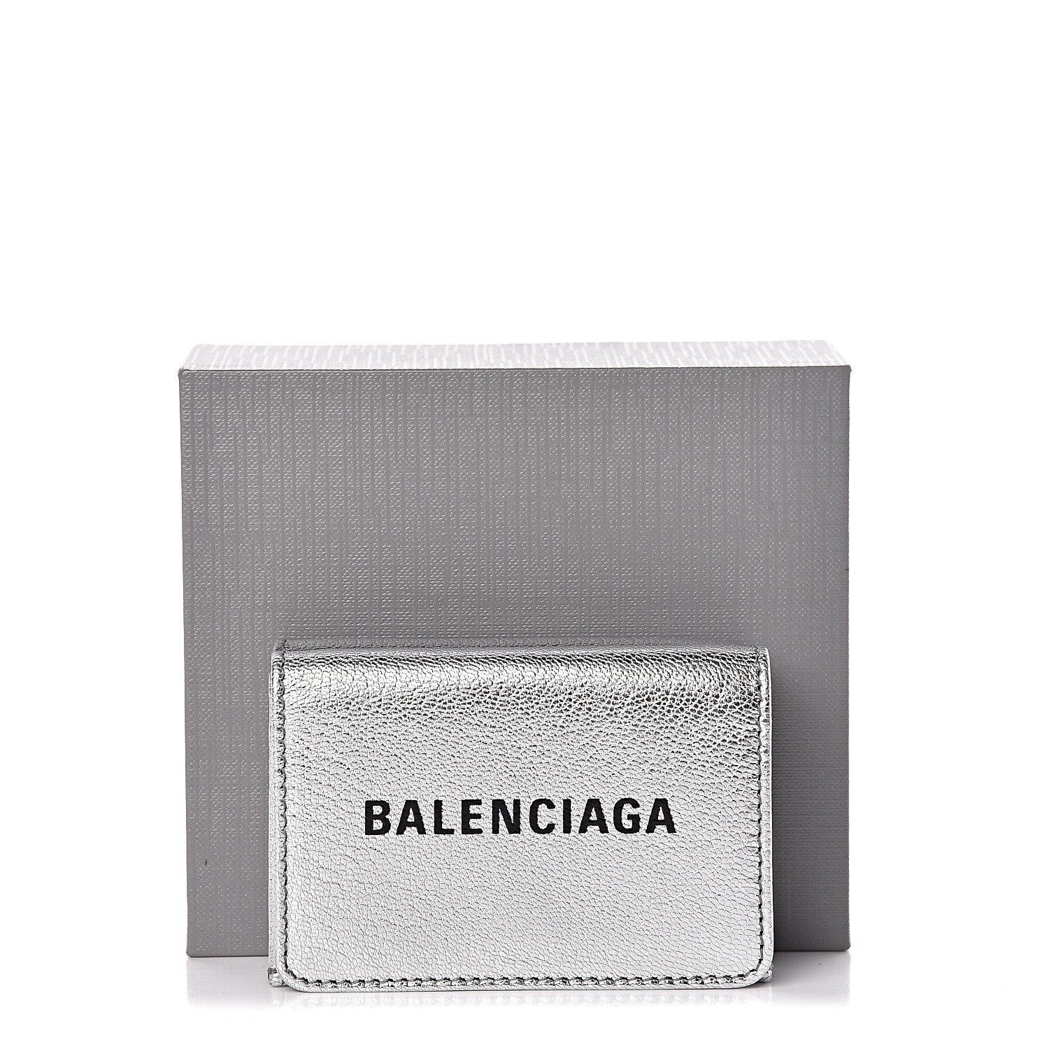 Balenciaga Metallic Goatskin Logo Mini Everyday Wallet Argent Black 11 of 11
