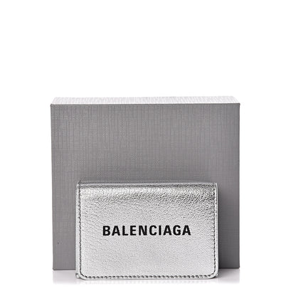 Balenciaga Metallic Goatskin Logo Mini Everyday Wallet Argent Black 11 of 11