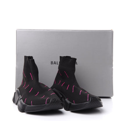 Balenciaga Neoprene Knit Allover Logo Womens Speed Sneakers 38 Black Fuchsia 7 of 7