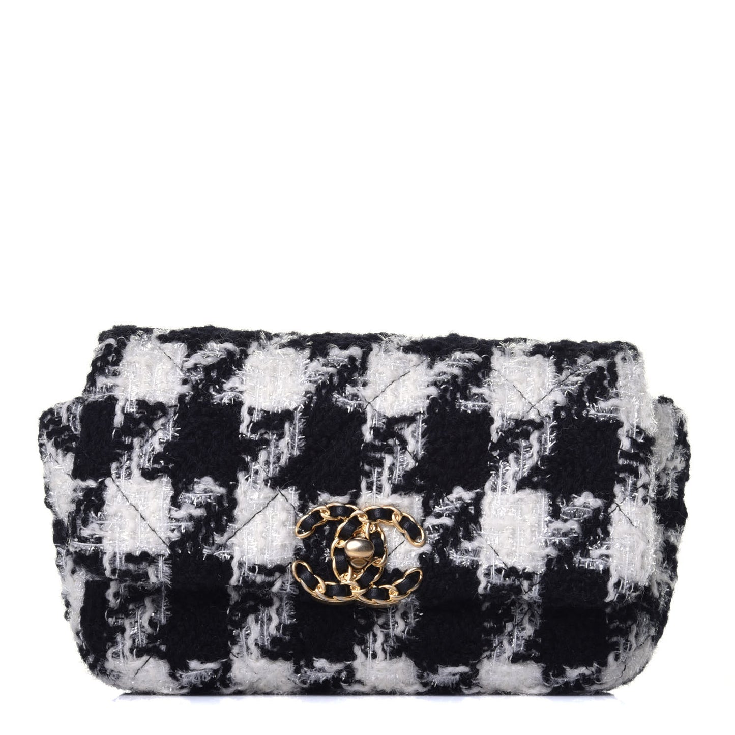 Tweed Quilted Chanel 19 Waist Bag Black Ecru White