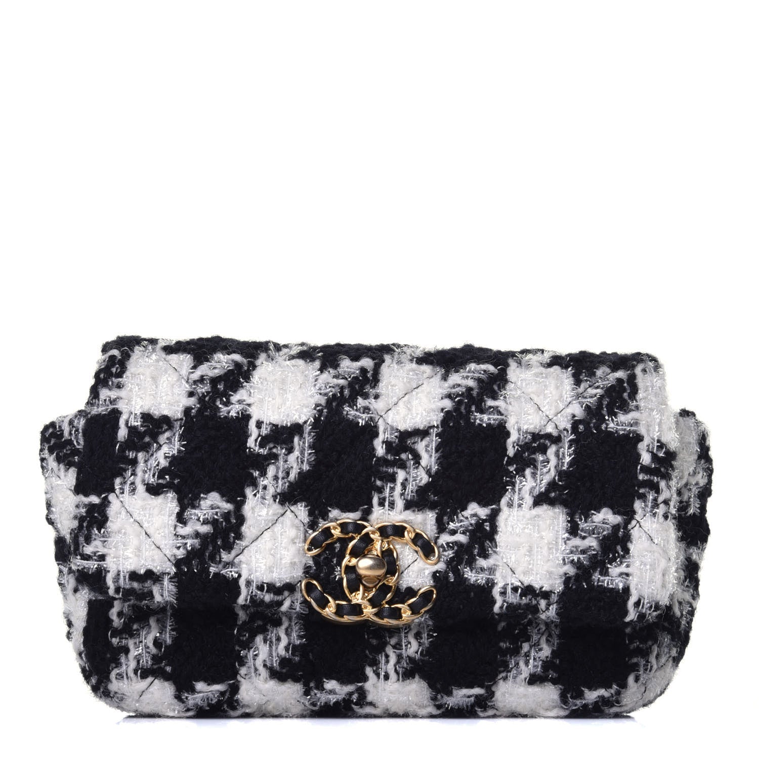 Chanel Tweed Quilted Chanel 19 Waist Bag Black Ecru White 1 of 10