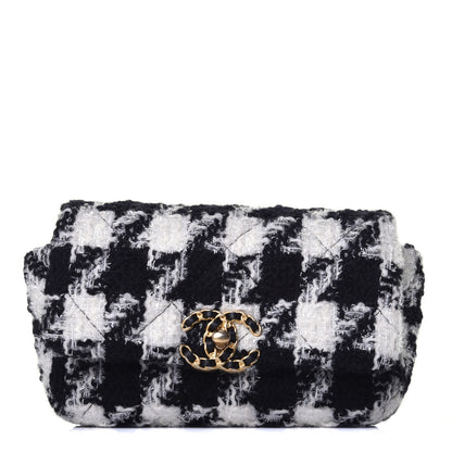 Chanel Tweed Quilted Chanel 19 Waist Bag Black Ecru White 1 of 10