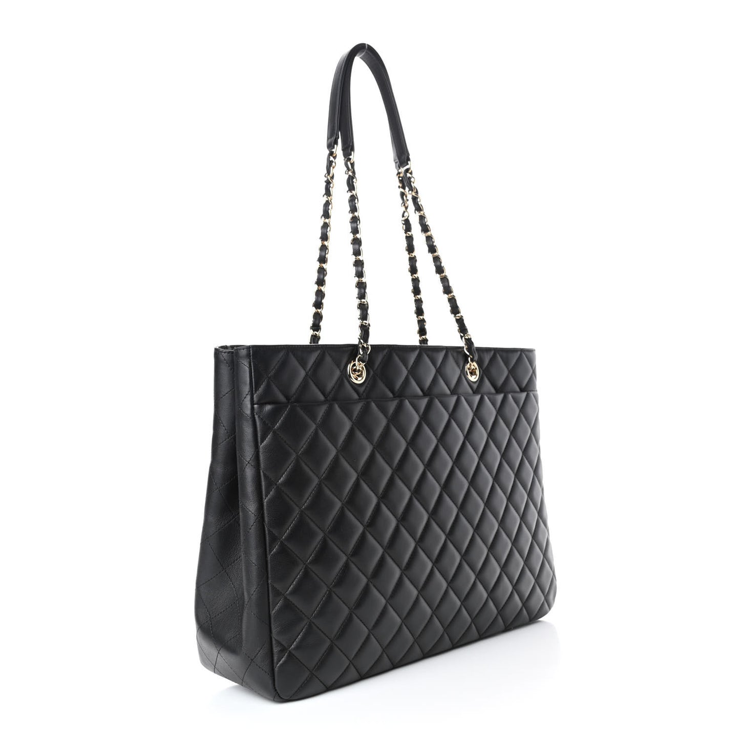 Calfskin Quilted Large Classic Shopping Tote Black