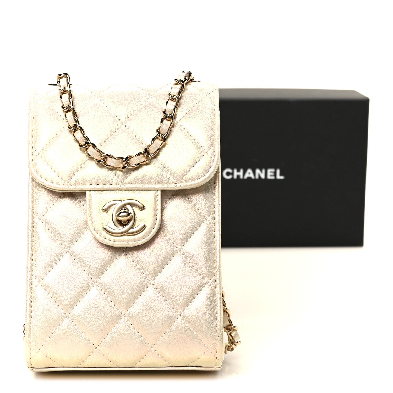 Chanel Iridescent Lambskin Quilted CC Phone Holder Ivory 13 of 13