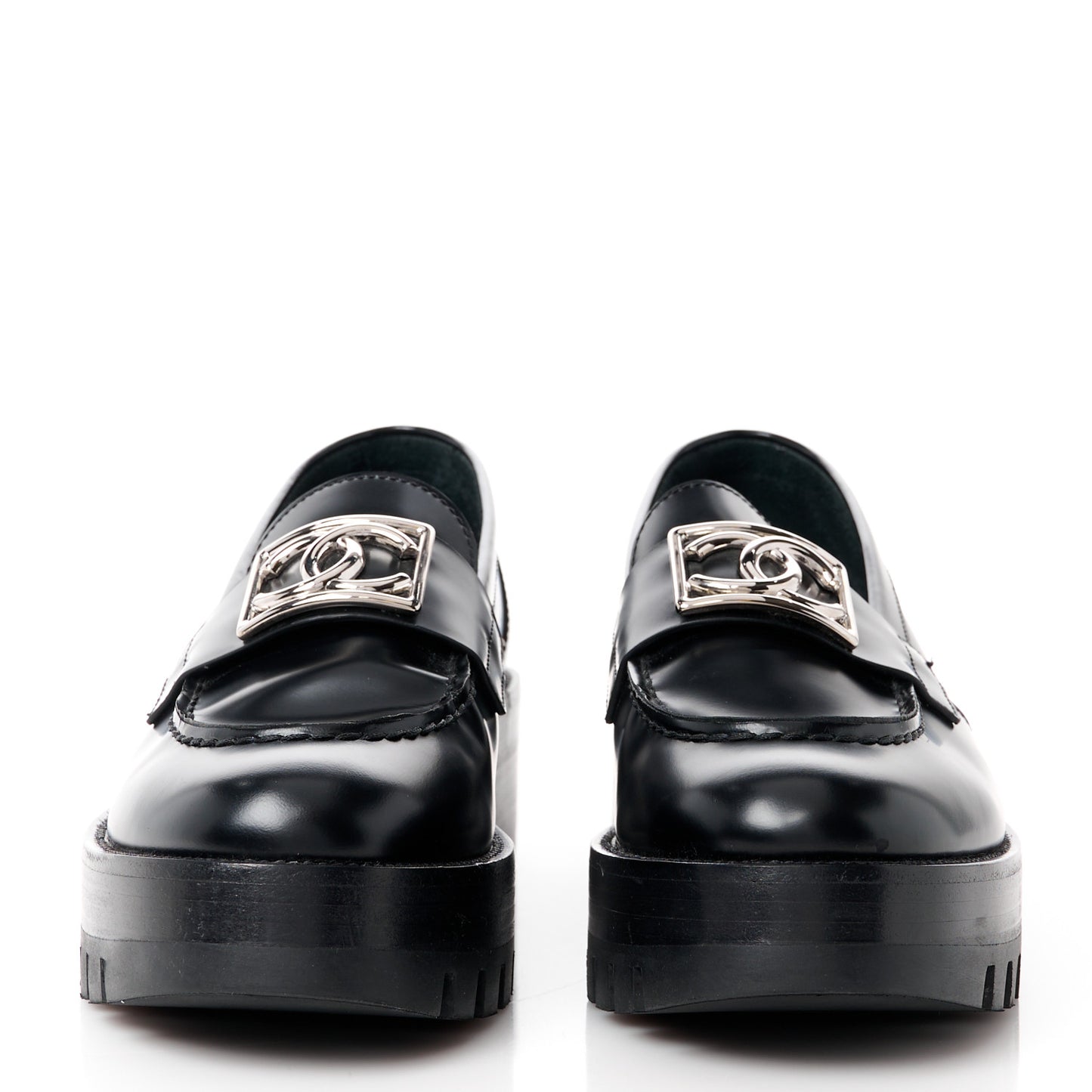 Calfskin Metal CC Loafers 36.5 Black