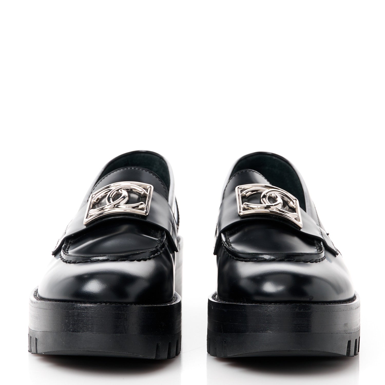 Chanel Calfskin Metal CC Loafers 36.5 Black 2 of 9