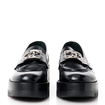 Chanel Calfskin Metal CC Loafers 36.5 Black 2 of 9