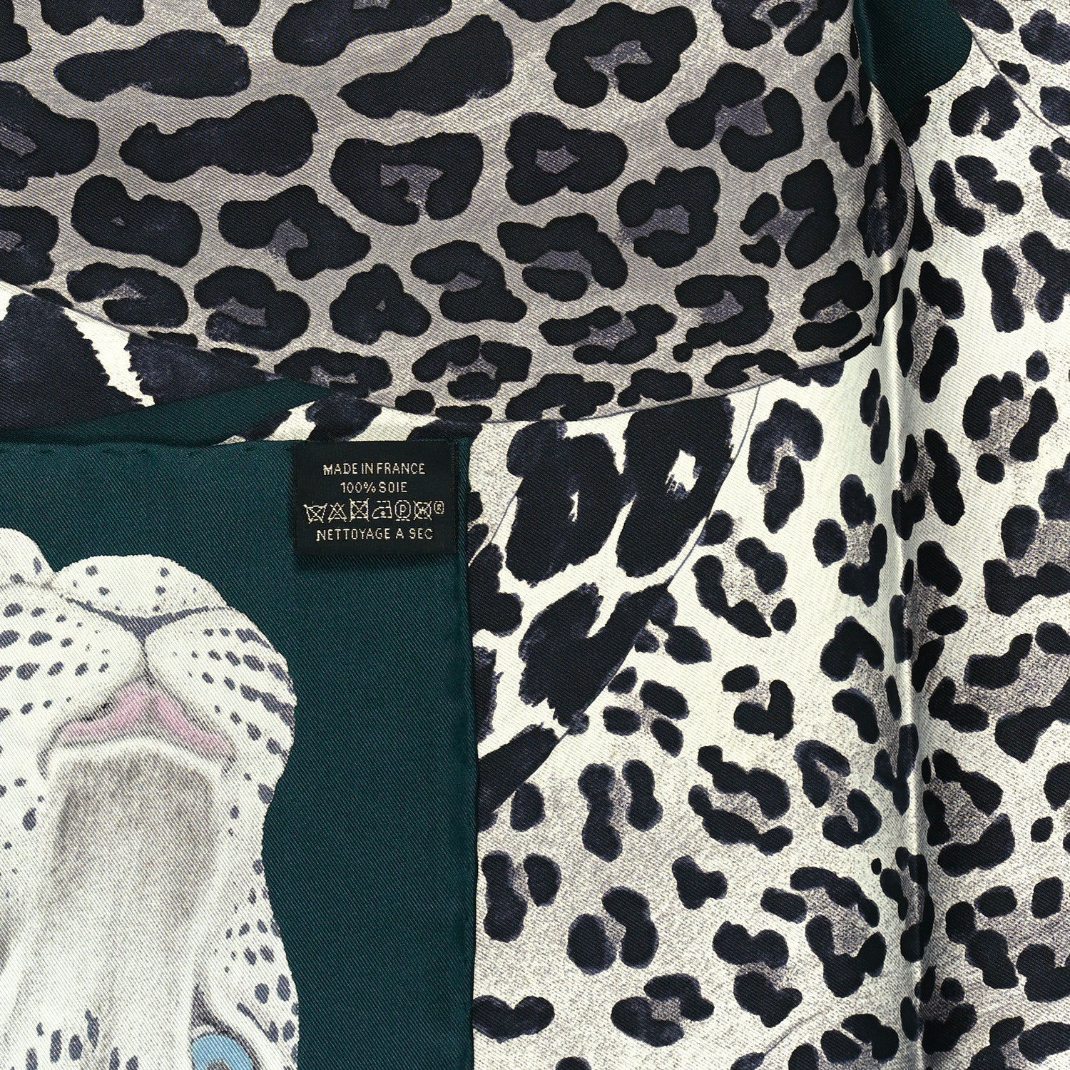 Hermes Silk Twill Lazy Leopardesses Scarf 90 Vert Black Gris 6 of 6