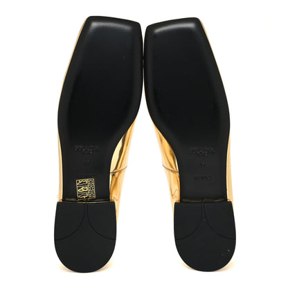 Prada Metallic Calfskin Metal Triangle Logo Ankle Strap Ballerinas 37 Platino 5 of 8