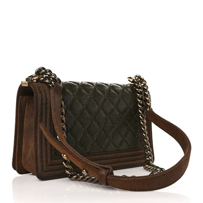 Chanel Aged Calfskin Nubuck Quilted Medium Boy Flap Brown Green 3 of 12