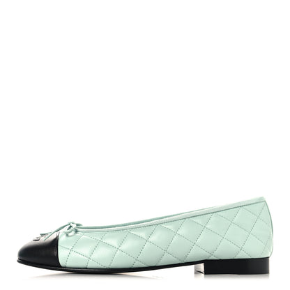 Chanel Lambskin Quilted CC Cap Toe Ballerina Flats 37 Light Blue Black 1 of 9