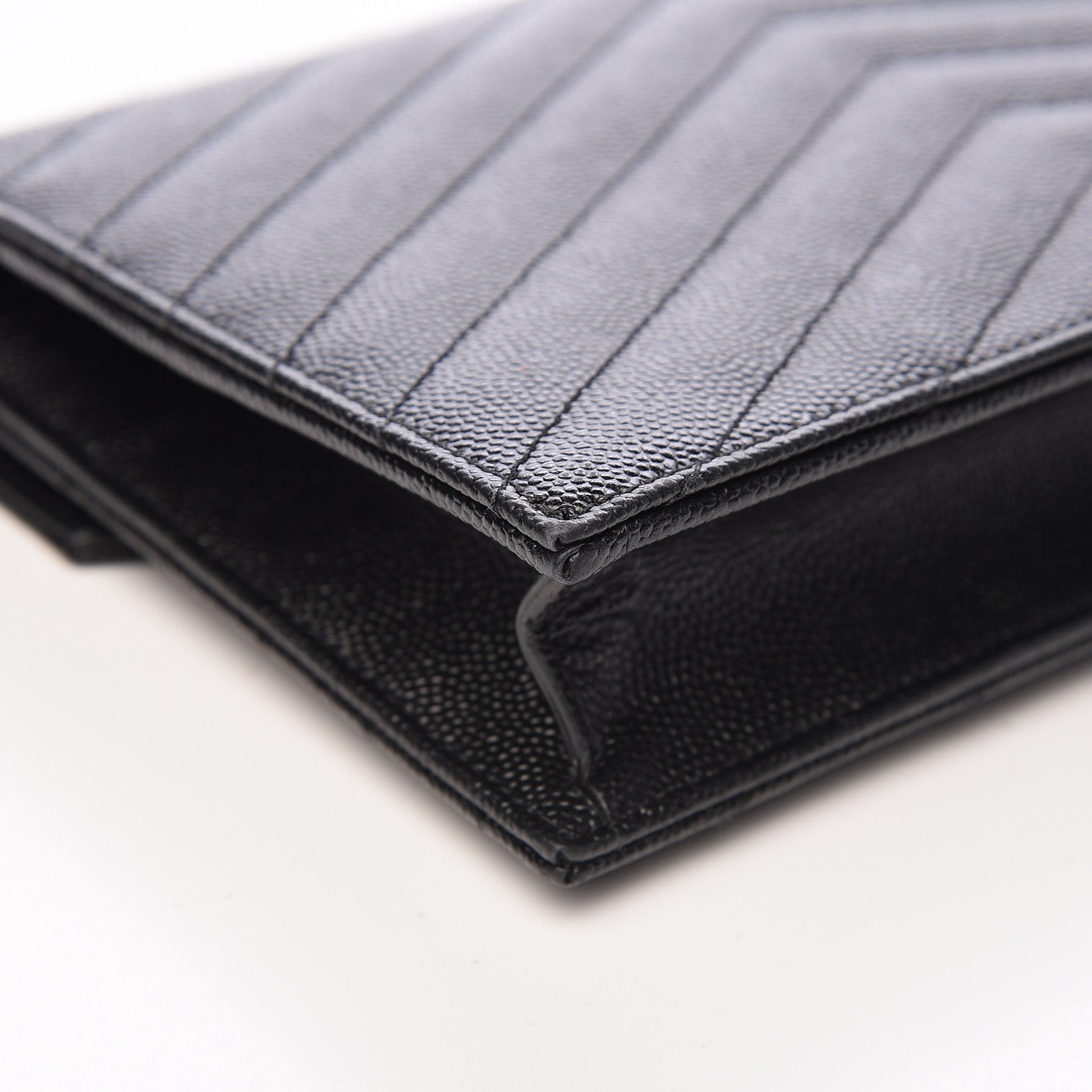 Saint Laurent Grain De Poudre Matelasse Chevron Monogram Envelope Chain Wallet Black 14 of 21