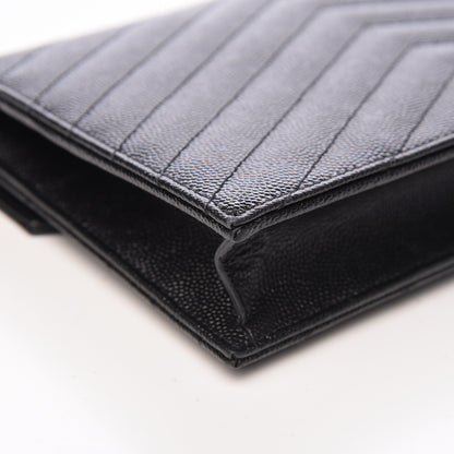 Saint Laurent Grain De Poudre Matelasse Chevron Monogram Envelope Chain Wallet Black 14 of 21
