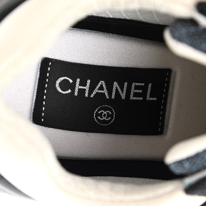 Chanel Nylon Calfskin Suede Womens CC Sneakers 37.5 Grey Pink 7 of 8